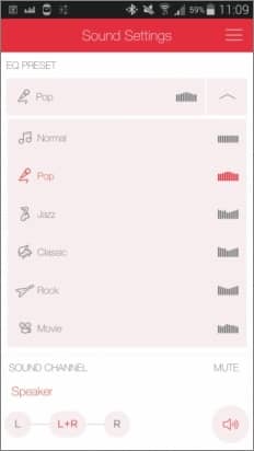 Hudobné režimy Normal, Pop, Jazz, Classic, Rock a Movie v aplikácii Pulse by Sengled, zdroj: techbox.sk